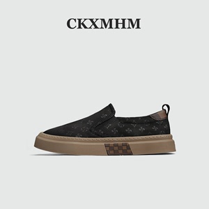 CKXMHM夏季2024新款布鞋男款黑色耐脏复古休闲鞋一脚蹬套脚懒人鞋