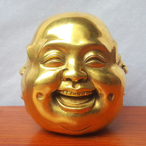 四面佛铜像黄铜空心佛头喜怒哀乐弥勒佛佛首中式摆件高12厘米定做