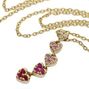 二手真品ponte vecchio佛罗伦萨18k玫瑰金0.01ct钻石红蓝宝石项链