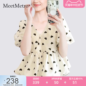 MeetMetro玛依尔爱心印花衬衫女装2024年夏季新款设计感减龄衬衣