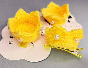 茜茜家【成品】立体皇冠钩针发夹边夹可爱发卡毛线编织饰品