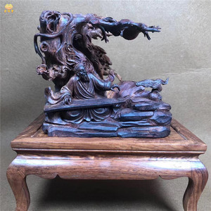 荣禧堂正宗海南黄花梨紫油梨伯牙抚琴整木镂空雕刻造型精美 摆件