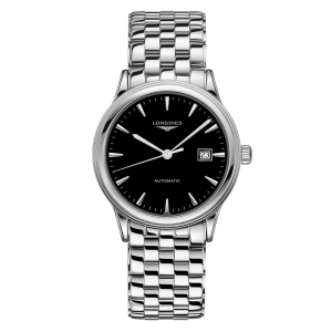 瑞士浪琴longines军旗系列 男士钢带手表 黑盘腕表l4.984.4.52.