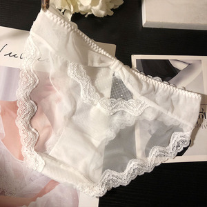 性感蕾丝内裤女低腰镂空微透视粉色甜美少女学生三角裤纯棉裆底裤