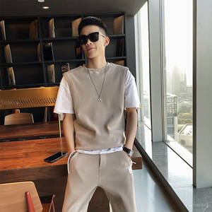痞帅休闲无袖t恤套装男潮流男装两件一套搭配帅气夏装ins网红潮牌