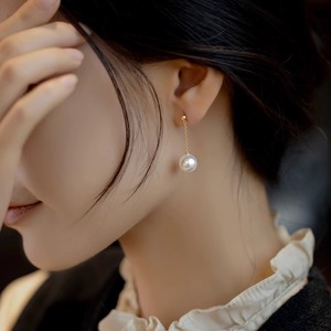 韩国代购乔妹气质款珍珠耳环长款超仙14k包金简约百搭耳饰耳坠