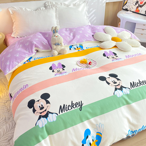 迪士尼卡通纯棉磨毛被套单件加厚全棉女孩儿童床上用品被罩三件套