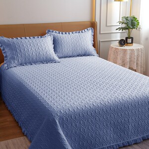 夏天凉感冰丝床盖三件套单双人加厚床单纯色多功能韩版铺盖被床罩