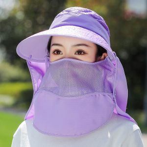 防晒帽女夏防晒蒙面骑电瓶车遮脸户外干农活大檐太阳帽采茶遮阳帽