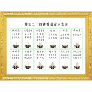 大小款 道教神仙24香谱图 道教仙家香谱图解挂图挂画贴画可带木框
