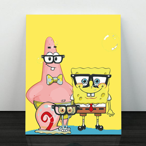 海绵宝宝diy数字油画 手绘儿童照片定制卡通卧室大幅涂色装饰画