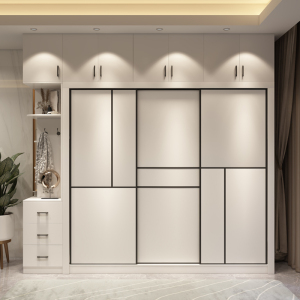 衣柜简约现代家用卧室推拉门衣柜三门白色移门衣橱小户型柜子组装