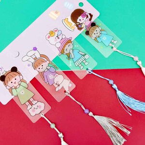 可爱少女女孩书签带流苏吊坠挂件古风创意卡通超萌精美小清新学习文具