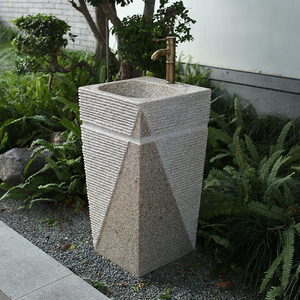 户外石头洗手盆一体立柱盆庭院水池台盆大理石室外水槽花园洗手池