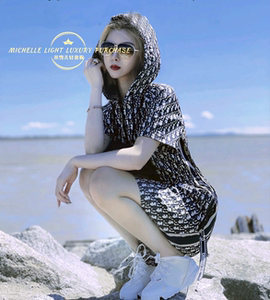 dior/迪奥 2022夏季新款经典老花字母logo提花刺绣连帽连衣裙女