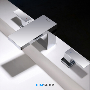 德国精工 轻奢脸盆黑色方形大平面瀑布水全铜冷热面盆分体水龙头