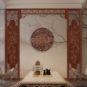 电视背景墙客厅实木屏风中式玄关隔断镂空木雕装饰画定做花窗格栅