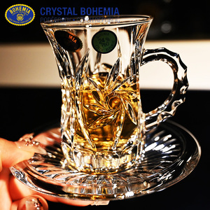 捷克BOHEMIA进口水晶玻璃家用带碟子咖啡杯卡布奇诺花茶杯子套装