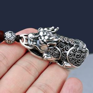 999纯银貔貅汽车钥匙扣挂件男女个性创意高档钥匙圈白银车挂银饰