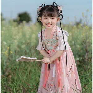 汉服女童春装桃源仙境公主风古代全套粉色小清新套装可爱动物刺绣