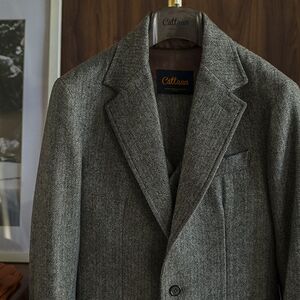 blazer布雷泽羊毛西服修身花呢鱼骨纹复古英伦秋冬季单西装外套男