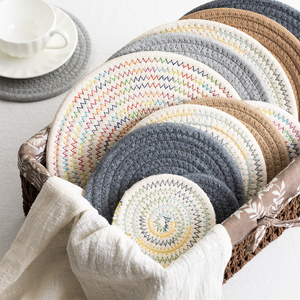 日式棉线纺织杯垫布艺棉质餐具隔热垫餐桌垫盘垫圆形编织创意锅垫