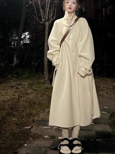 反季清仓白色双面羊绒大衣女赫本风高级感2023秋冬新款羊毛呢外套