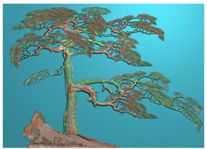 设计图迎客松加石 松树 114tk精雕图ai新款电脑雕刻图浮雕图精品