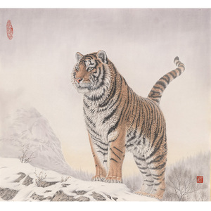 百兽之王 唐坚中式虎动物工笔国画 客厅玄关书房走廊布装饰画芯心