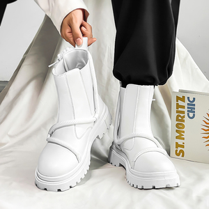 白色马丁靴男款夏季原创防滑休闲运动皮鞋透气厚底内增高工装男鞋
