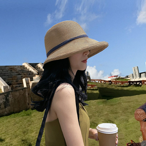 度假风高级草帽~ 防晒帽子女夏遮脸太阳帽海边沙滩帽大帽檐遮阳帽