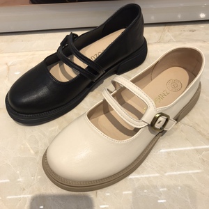 珍妮公主2277粗跟3厘米跟高浅口玛丽珍魔术贴搭扣女鞋