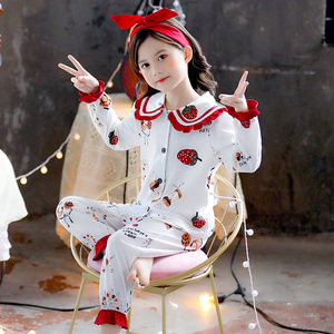 儿童纯棉睡衣女童春秋可爱公主家居服6-9岁女孩8中大童秋冬空调服