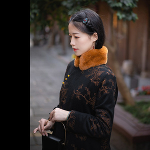 晓公子|相思绝|中式复古民国风保暖羊毛呢刺绣长款保暖大衣外套