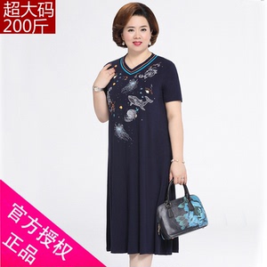 妈妈连衣裙高贵端庄大气婆婆胖太太服饰加大加肥女中老年夏装裙子