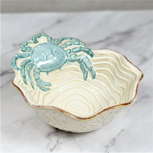外贸陶瓷 手绘浮雕螃蟹 造型 花边碗 沙拉碗 饭碗