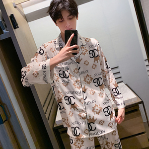 ing&lv/缨旅高档2022年新款冰丝睡衣男春秋款男士四季款夏季字母