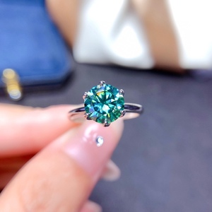 简约六爪钻戒绿色莫桑石钻戒指女日时尚求婚结婚礼物925银镀18k金