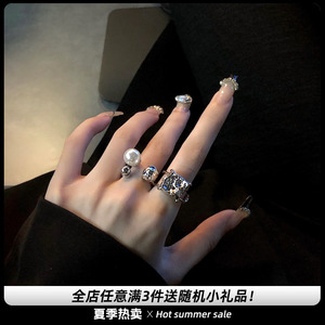 2024年新款戒指女潮小众设计高级感食指戒时尚个性珍珠夸张饰品酷