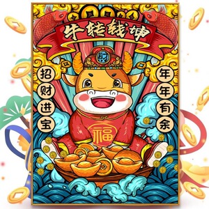 5d圆钻石画牛转乾坤新款过年喜庆牛年大吉生肖满钻全贴十字绣属相