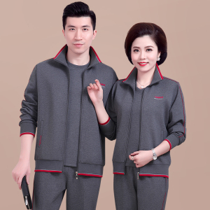 中老年情侣运动套装春秋三件套中年男女休闲外套爸爸妈妈运动服装