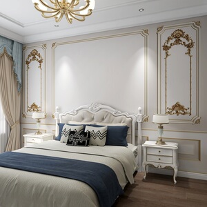 3d欧式浮雕轻奢仿石膏线条墙纸网红主播主卧室床头电视背景墙壁纸