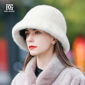 天猫帽女冬季韩版针织可爱时尚百搭加厚保暖纯色护耳水貂毛貂皮草帽子