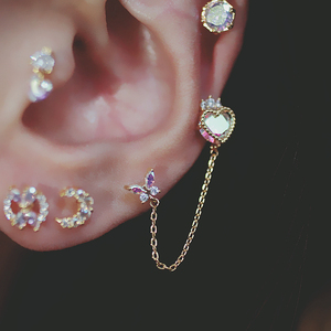镭射ab彩钻月亮耳骨钉耳钉blingbling的迷你小耳粗杆桃心耳蜗钉