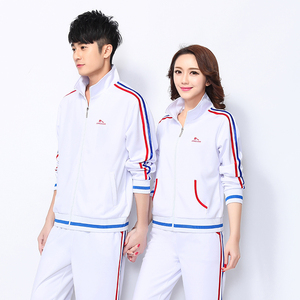 春季男女运动服套装白色卫衣队服南韩丝弹力大码中老年跑步晨练穿
