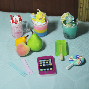 兔子冰淇淋杯 梨子饮料桃子叉子棒棒糖346分BJD用大食物玩具道具
