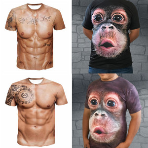 活动肌肉男t恤个性奇葩搞怪男女衣服 3d腹肌立体创意印花猩猩短袖