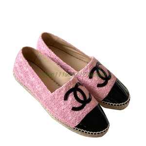 代购chanel/香奈儿乐福鞋西瓜红色双cc渔夫鞋浅口一脚蹬平底女鞋