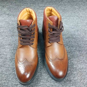 布兰施英伦风马丁靴布洛克高帮雕花男士潮流休闲真皮鞋厚底短皮靴