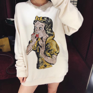 正品代购gucci古奇20早春杨幂同款套头宽松白雪公主刺绣亮片卫衣